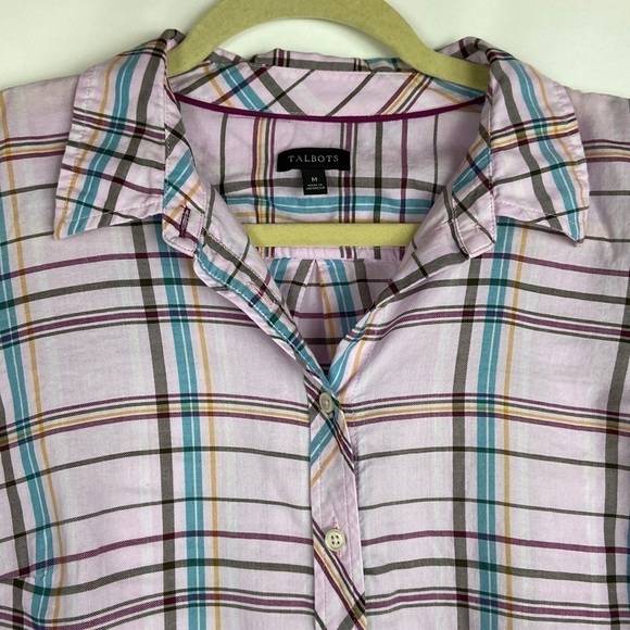 Talbots Cotton Plaid Pink and Blue Lightweight Buttoned Long Sleeve Top - Picture 4 of 15